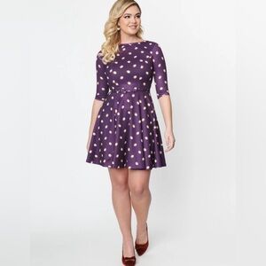 Unique Vintage Purple Owl Print Fit & Flare Dress size M